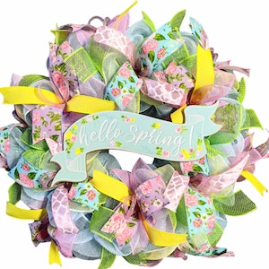 Spring wreath, Hello spring banner wreath, spring wreath, hello spring wreath, spring wreaths, spring decorations, spring front door wreath