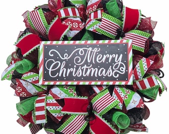 Christmas Wreath, Christmas wreaths for front door, Christmas wreath, Christmas decorations, Mesh Christmas Wreath, Whimsical christmas