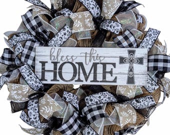 Home sweet home wreaths, Everyday wreath, welcome wreath, spring wreath ,mesh spring wreath, summer wreath, wreaths, front door wreath