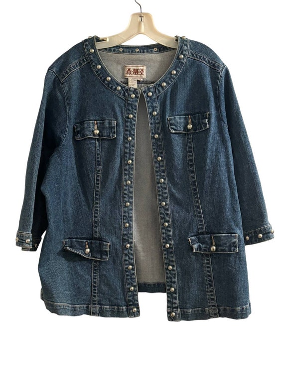 Vintage AMX denim silver studded jacket 2x Boho Hi