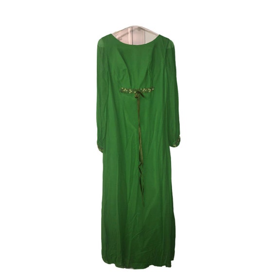 Vintage 1960’s Bright Green Gown Dress Sheer Sleev