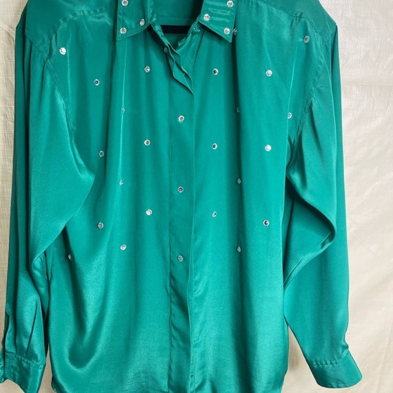 Vintage SLB by Sunny Leigh green blouse with larg… - image 3