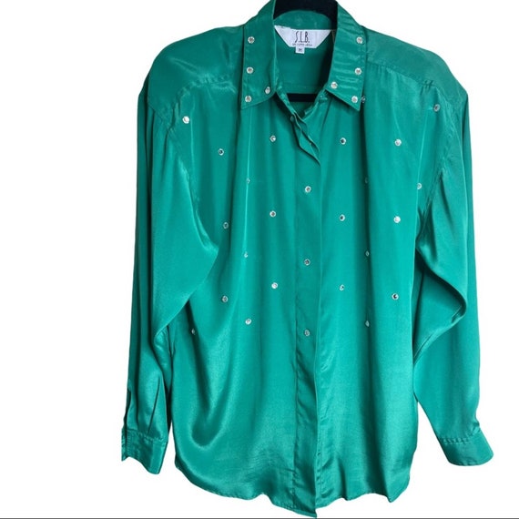 Vintage SLB by Sunny Leigh green blouse with larg… - image 10