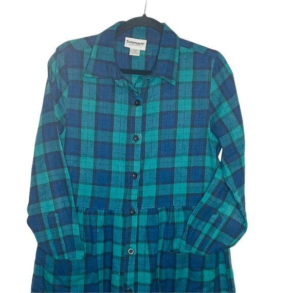 Vintage Serengeti green plaid shirt dress with po… - image 2