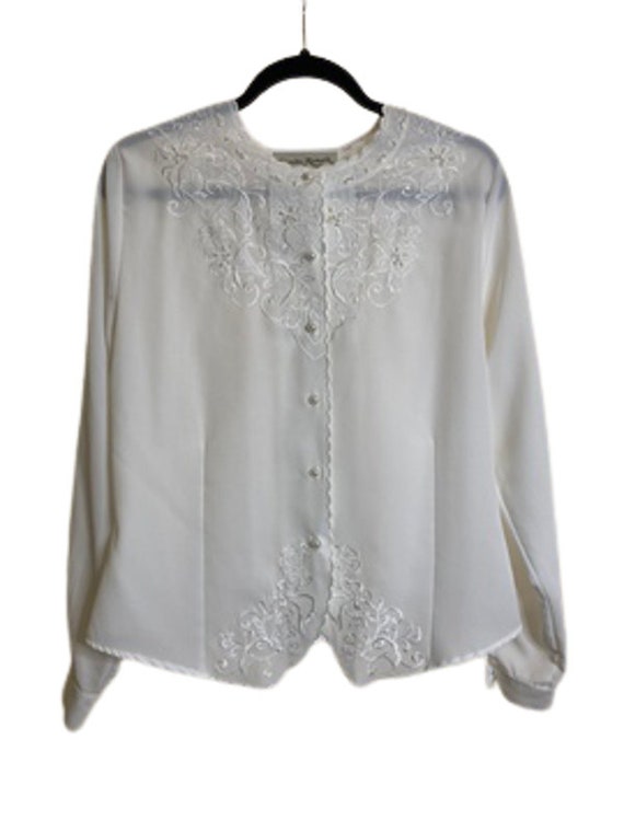Vintage Claudia Richard Pearl Button Down Embroide