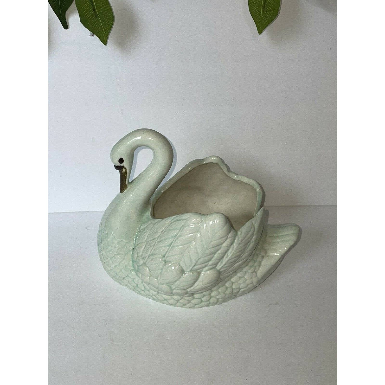 Large Hand Painted Swan Figurine / Planter Gold Trim Holland Etsy