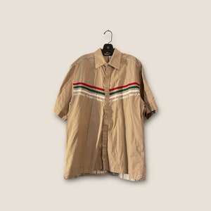 Roca Wear Men&#39;s Button Up Sz XL Short Sleeve Vintage Shirt Stripes Retro