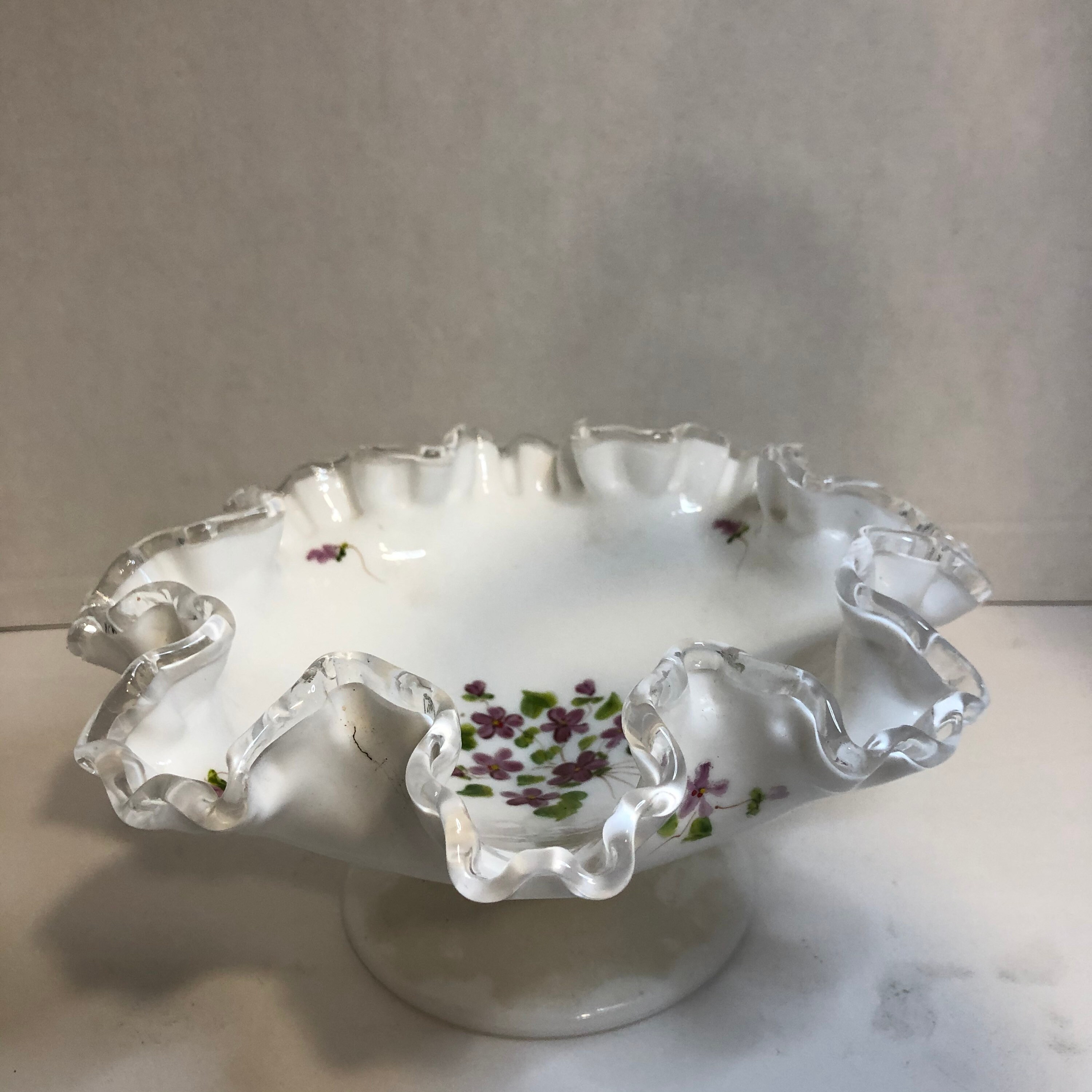 Vintage Fenton Milk Glass Violets in Snow Crimped Ruffle Rim Etsy