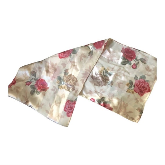 Vintage ladies scarf floral with roses rolled edg… - image 1