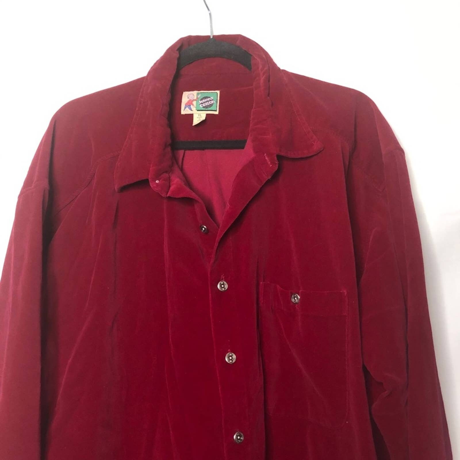 Vintage Mens Johnny Cotton red velvet button up shirt size XL | Etsy