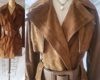 90s YSL Western Suede Leather Eyelet 100% Silk Lined Yves Saint