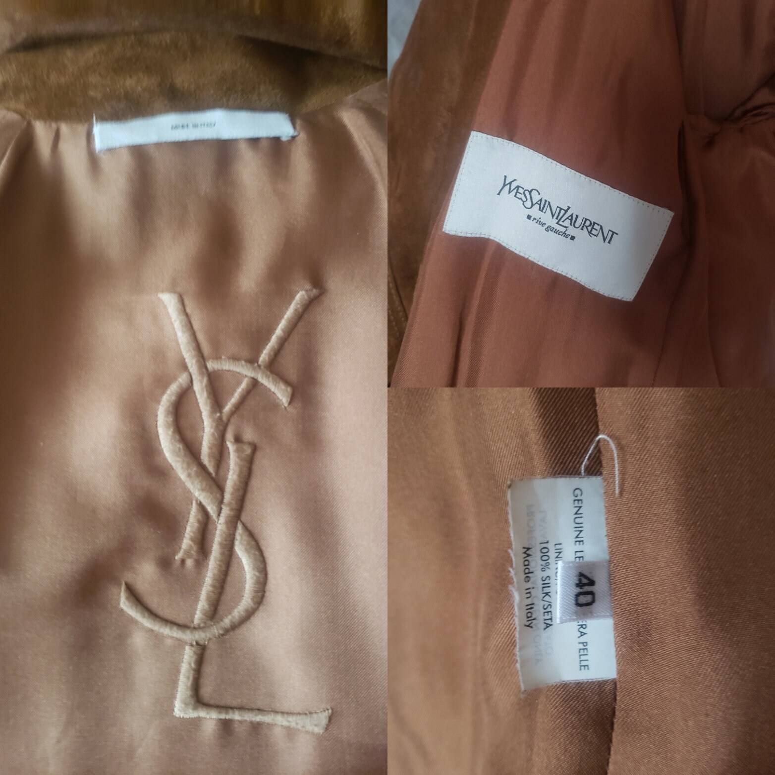 90s YSL Western Suede Leather Eyelet 100% Silk Lined Yves Saint