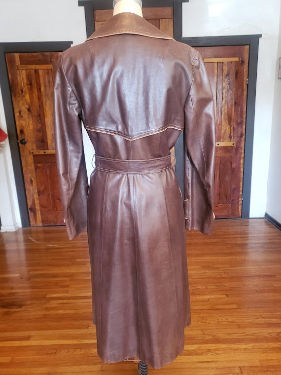 90s does 70s Leather Trench Coat Barney's Tobacco… - image 2