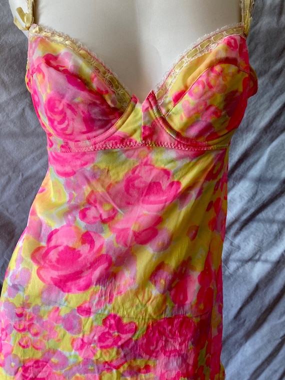 60s Saks Fifth Avenue Floral Neon Pink Canary Yell