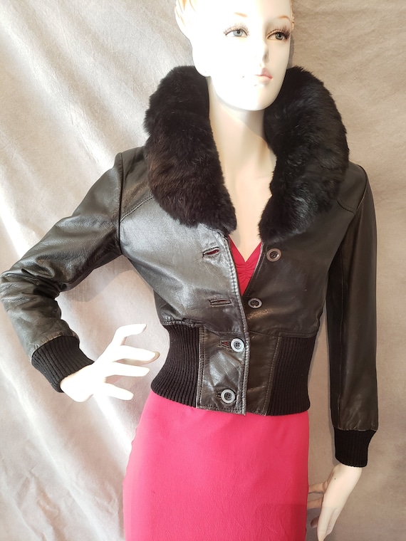 70s Vixen Leather Hourglass Bomber Aviator Moto B… - image 1