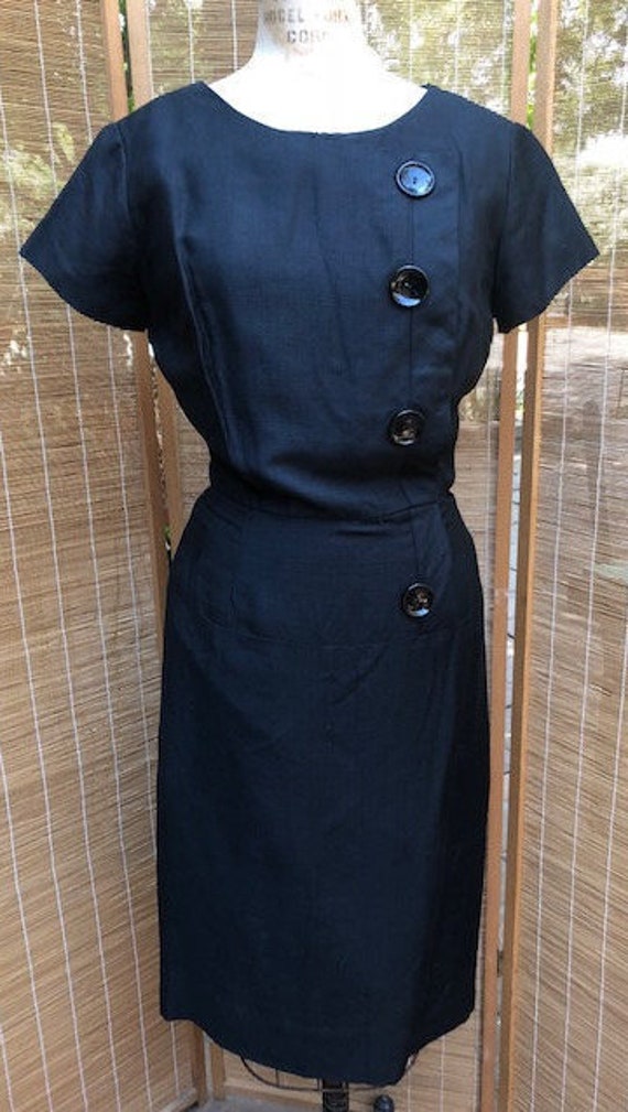 1960s Henry Lee Mad Men Secretary Black Short Sle… - image 1