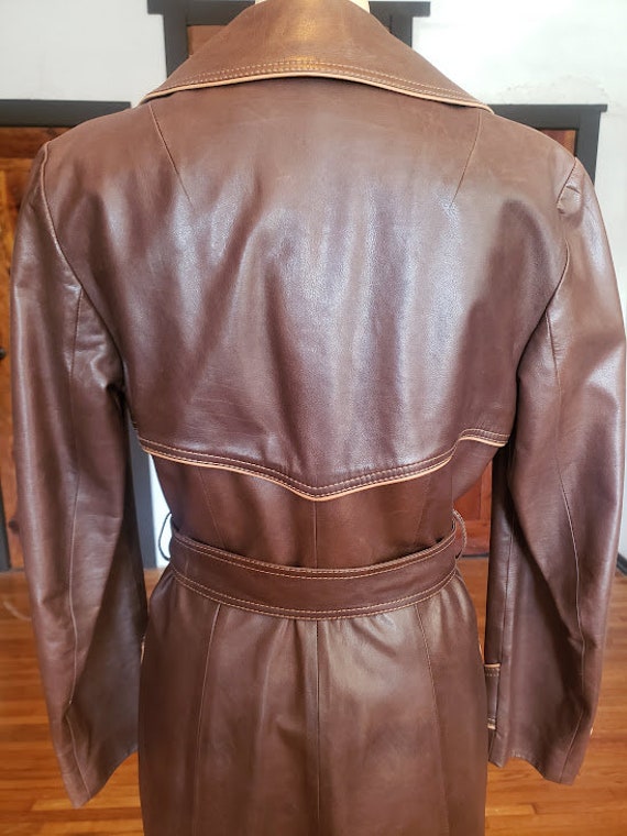 90s does 70s Leather Trench Coat Barney's Tobacco… - image 6
