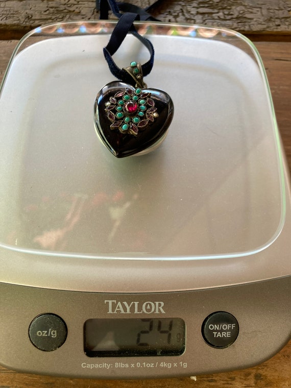 Antique Victorian Turquoise Onyx Heart Garnet Pea… - image 8