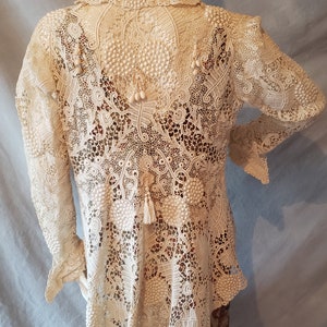 Victorian Irish Crochet 3D Antique Lace Edwardian Equestrian Ascot Jacket Wedding Coat Exquisite Museum Quality Bridal M