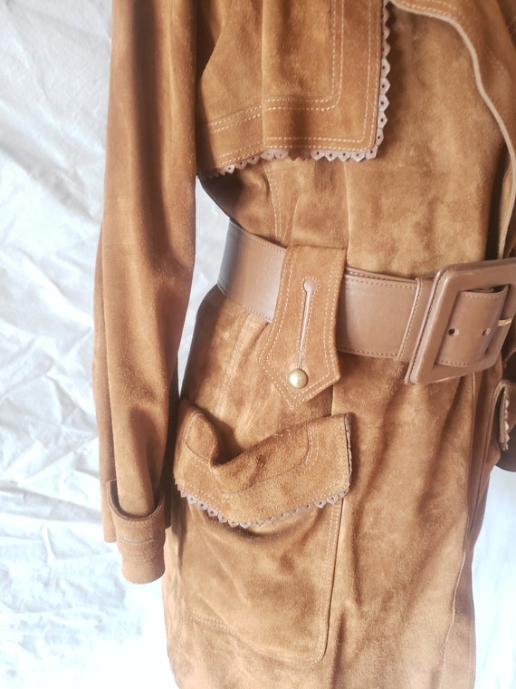 90s YSL Western Suede Leather Eyelet 100% Silk Li… - image 7