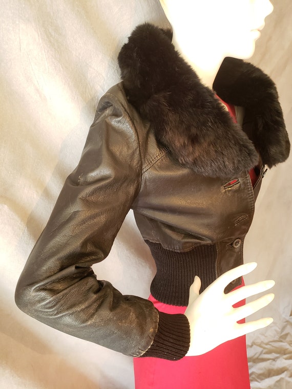 70s Vixen Leather Hourglass Bomber Aviator Moto B… - image 4