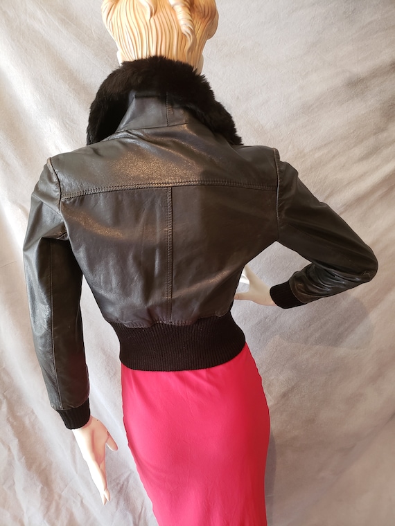 70s Vixen Leather Hourglass Bomber Aviator Moto B… - image 3