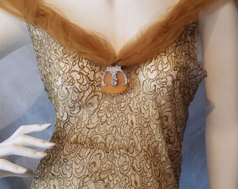 【OHANA様用】オリバーガルFRENCH FRENCH FRENCH 1930s Gold Goddess Metallic Lame French Chantilly Lace