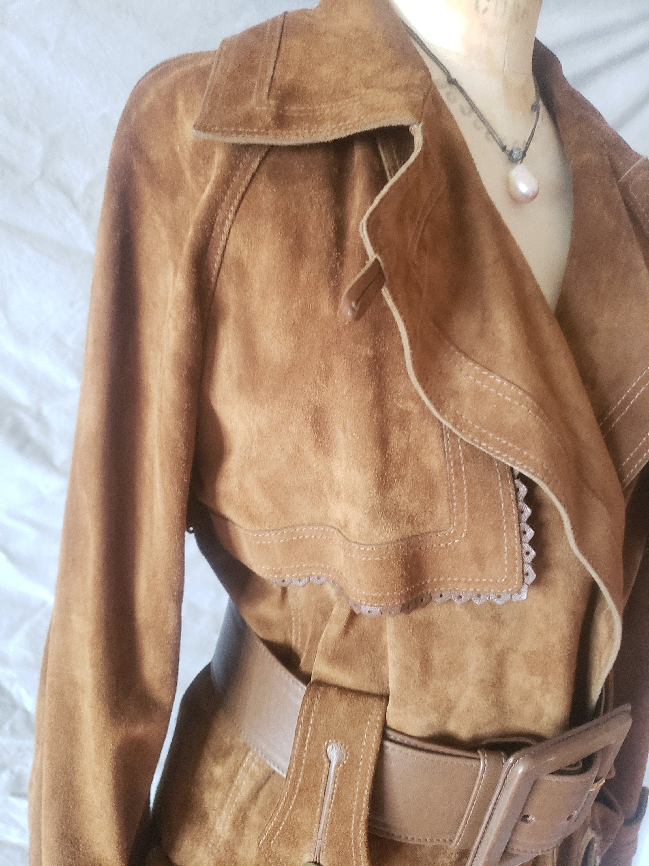 90s YSL Western Suede Leather Eyelet 100% Silk Lined Yves Saint