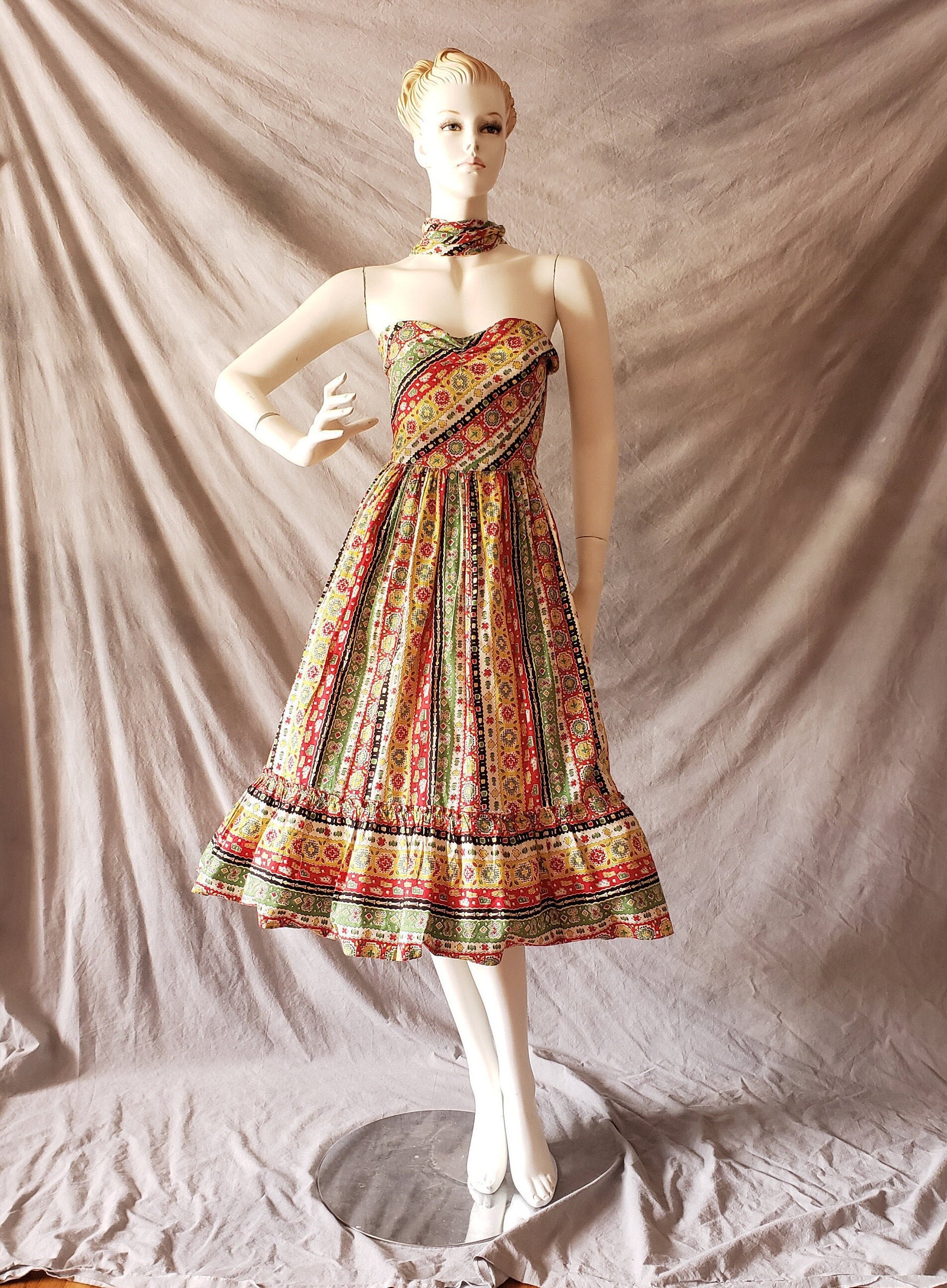 50s Novelty Aztec Inca Cross Arrows Novelty Tribal Print