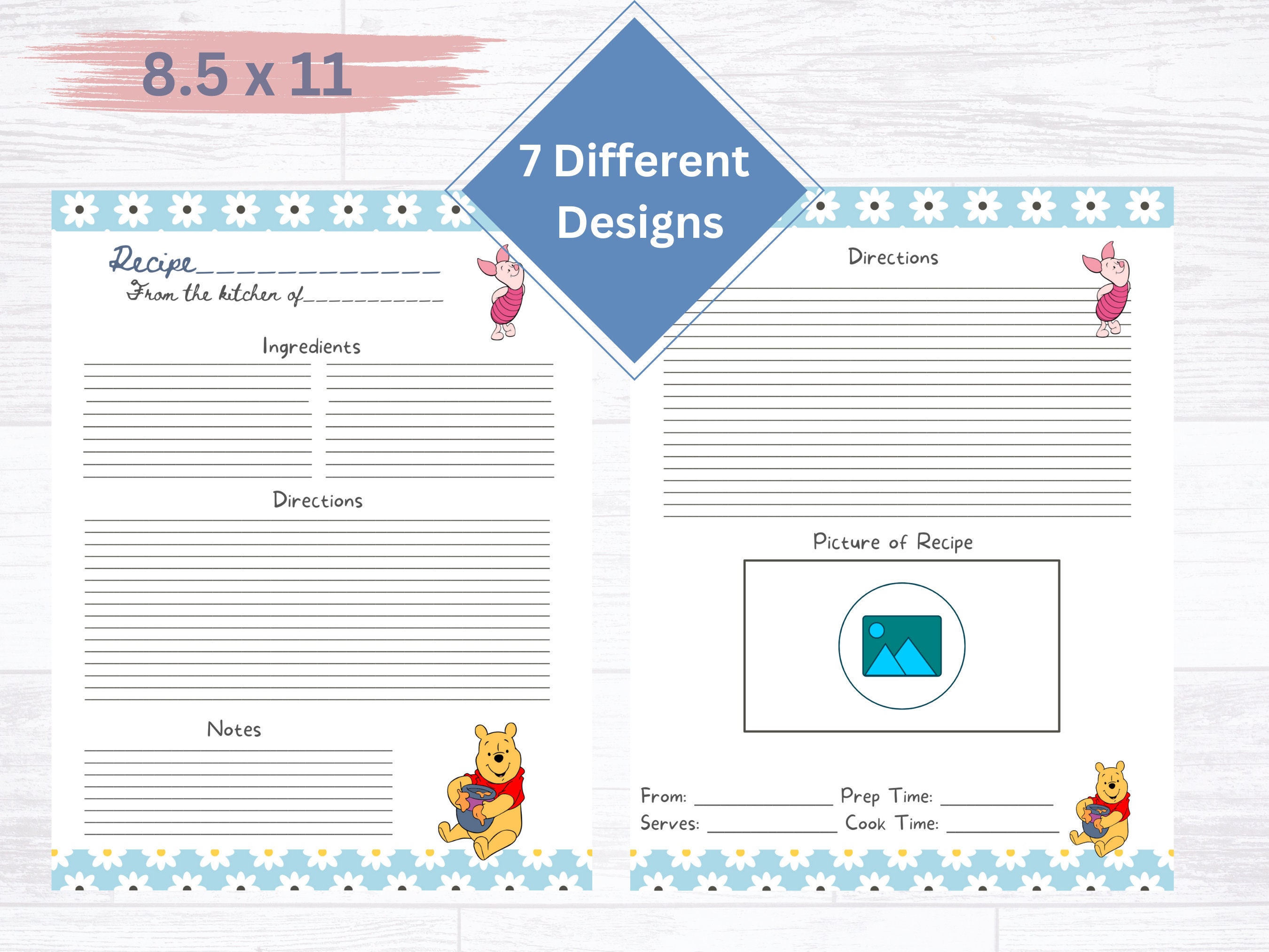 Winnie the Pooh Kids Bundle Editable Recipe Card, Printable Recipe Card ...