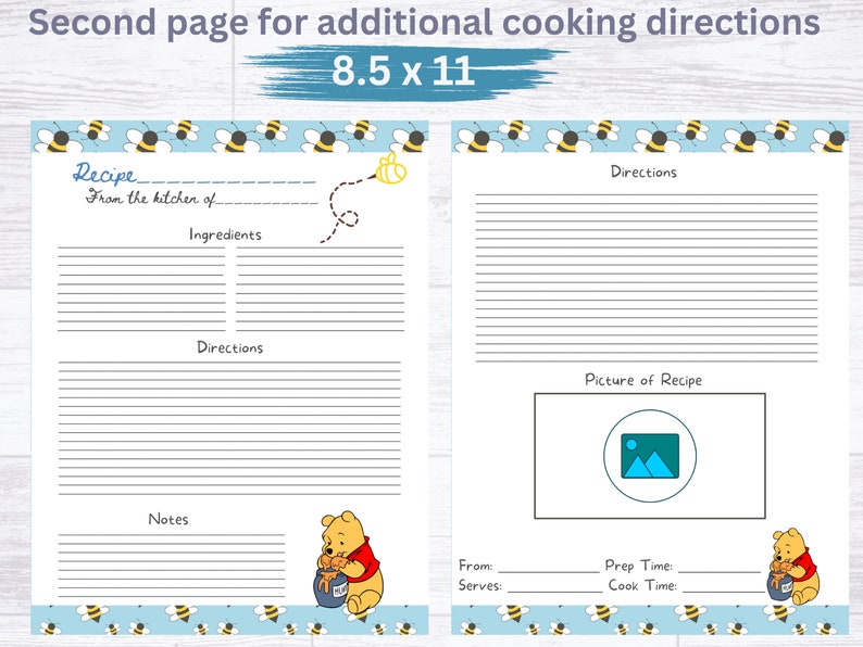 Winnie the Pooh Editable Recipe Card, Honey Bee, Printable Recipe Card ...