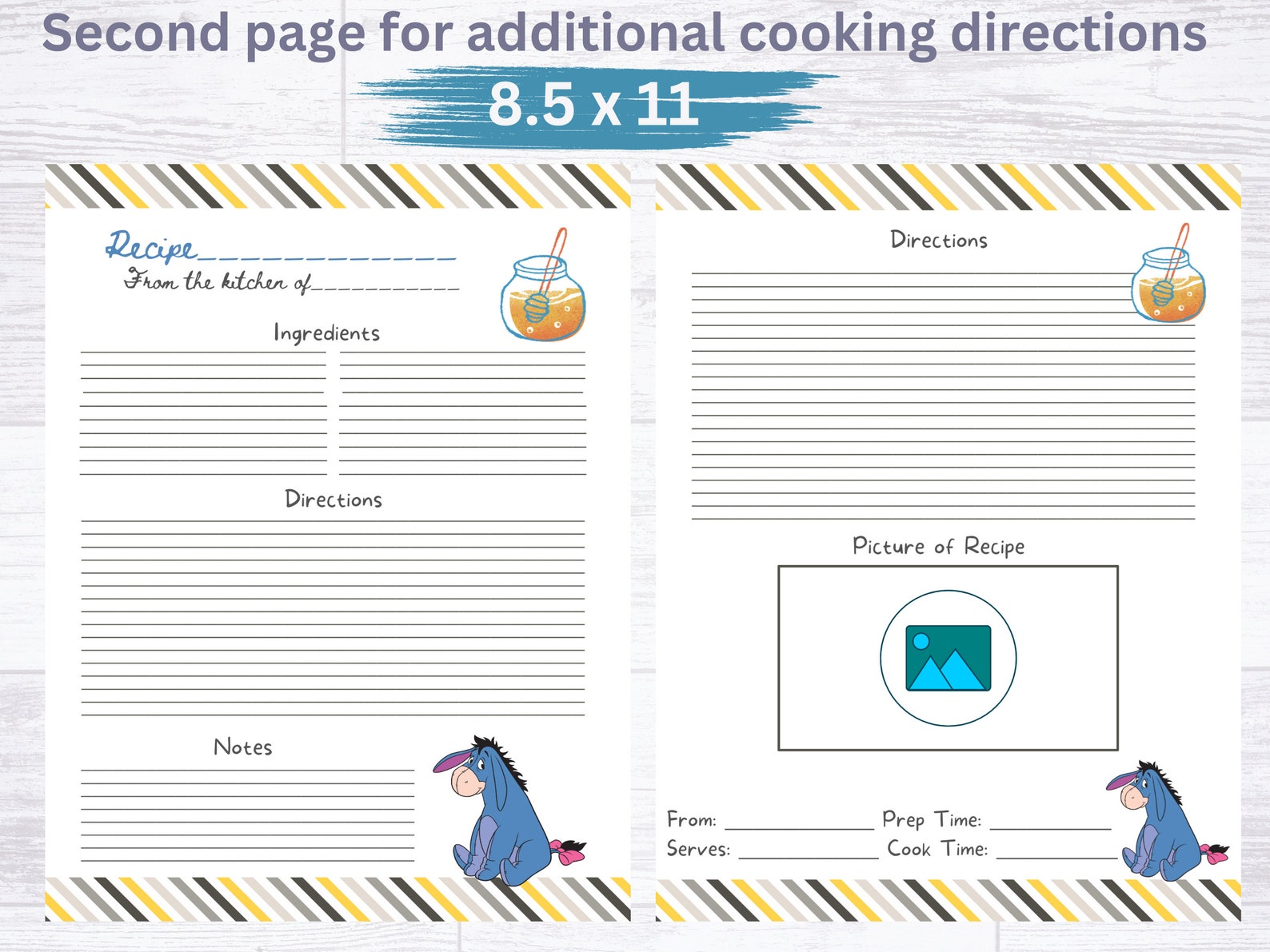 Winnie the Pooh Editable Recipe Card, Eeyore/honey, Printable Recipe ...
