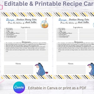 Winnie the Pooh Editable Recipe Card, Eeyore/honey, Printable Recipe ...