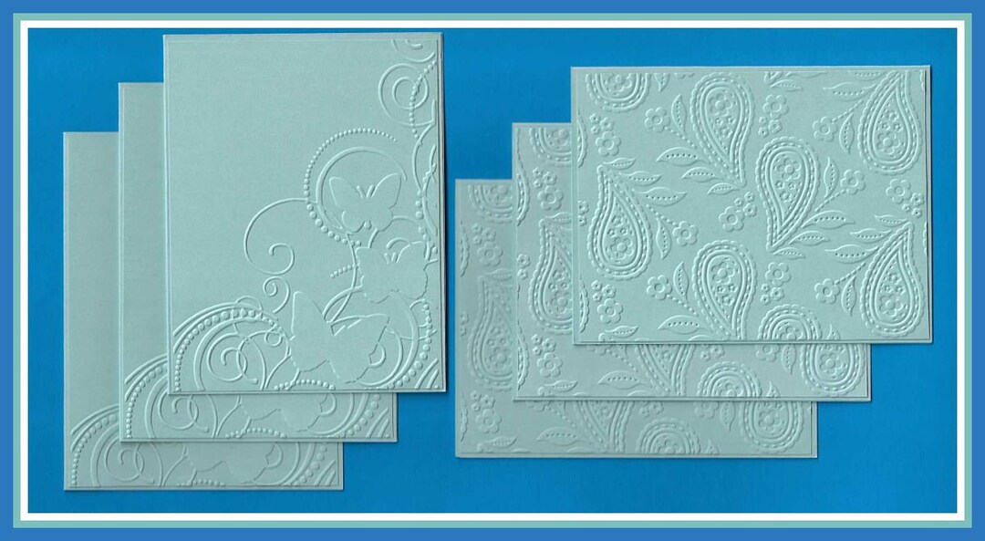 Embossed Notes Set of Six Embossed Notecards - Aqua - Etsy