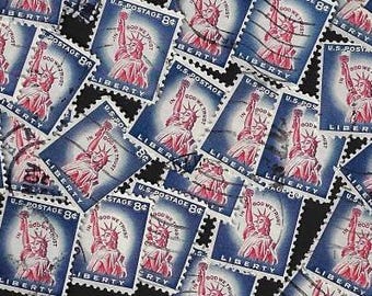 切手アート、ヴィンテージの自由の女神像切手、使用済み切手100枚