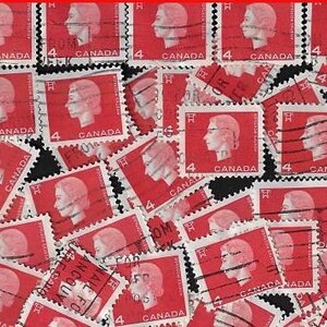 50 Red Queen Elizabeth Stamps - Canada - Vintage Stamps by Color - Stamp Art Projects - 1962