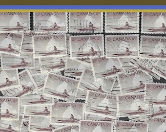 50 Inuit with Kayak Stamps  - Vintage Stamps from 1955 Canada - Inuk