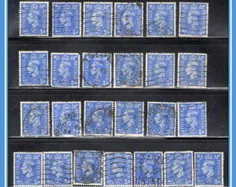 25 King George VI vintage blauwe postzegels - 1939 - Groot-Brittannië