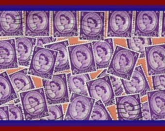 希少なヴィンテージ1957年エリザベス2世切手：パープル・ワイル