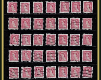 Set of 50 Queen Elizabeth Stamps - 1953 - Canada - Stamps by Color - Pink - Stamp Art