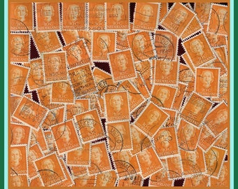 50 Vintage Orange Holland Stamps - Netherlands - Queen Juliana - 1949 - Stamps By Color