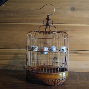 Vintage Chinese Rosewood and Bamboo Bird Cage