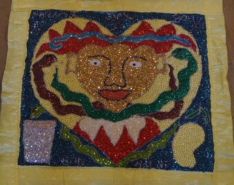 Jean Carline Gouin Haitian Voodoo Flag Folk Art Wall Art