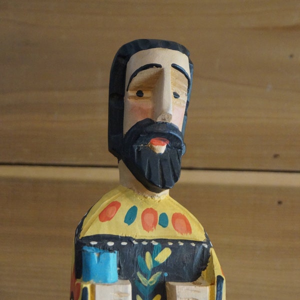 Carved Guatemalan Santo, Hand Painted Guatmalan Carved Wood Statue