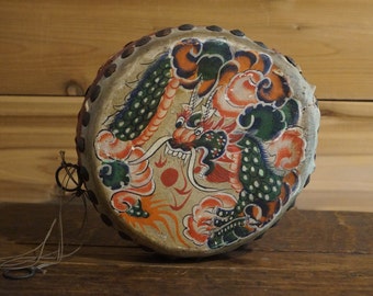 Vintage Chinese Phoenix and Dragon Hand Painted Drum