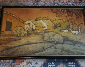 GOWRI SHANKER Indian Village Batik - Signed and Framed