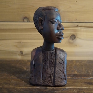African Carved Wood Male Carving, Black Male Wood Sculpture