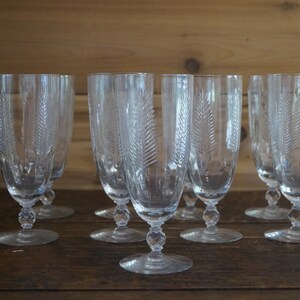 Vintage Etched Palm Frond / Palm Leaf Crystal Wine Parfait Glass Set