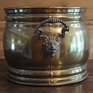 Vintage Brass Face Planter with Handles
