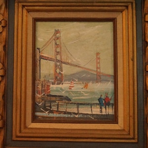 Mid Century Modern Thomas Mercer Painting, San Francisco Golden Gate Bridge Painting, Mid Century Art Oil Painting